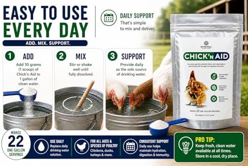 Pivotal Feeds Chick’n Aid Poultry Supplement 8 oz (Pack of 2) – Electrolytes, Probiotics & Vitamins for Chickens, Ducks & Turkeys | Supports Hydration, Gut Health & Immune Function | Made in USA