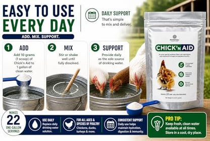 Pivotal Feeds Chick’n Aid Poultry Supplement 8 oz (Pack of 2) – Electrolytes, Probiotics & Vitamins for Chickens, Ducks & Turkeys | Supports Hydration, Gut Health & Immune Function | Made in USA
