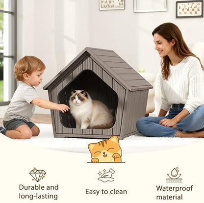 Cat Litter Box Enclosure, Resin Outdoor Litter Box with Air Holes, Cat Houses for Outdoor Cats, Wide Opening Design for Easy Cleaning, Grey