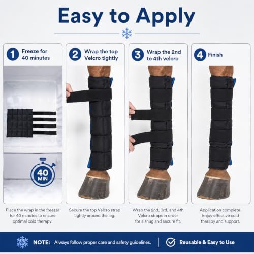 LOVIVO 1 Pack Reusable Gel Horse Ice Boots, Adjustable 4 Leg Cooling Wraps