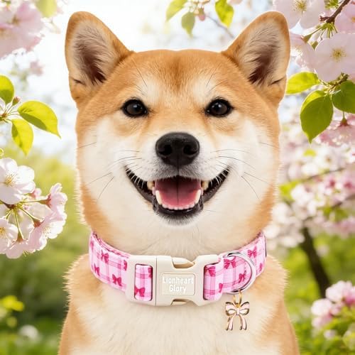 Lionheart glory Dog Collar - Cute Dog Collars Adjustable Soft Collars Pink Dogs Collar Bow for Large Dogs Puppy Girl/Boy Pet Spring Holiday