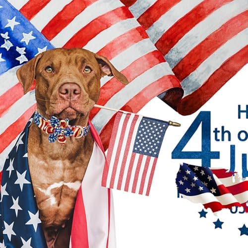 Elegant little tail Independence Dog Collar, Patriotic Pet Collar with Flower American 4th of July Holiday Cotton Soft Boy Girl Adjustable Dog Collars for X-Large Dogs