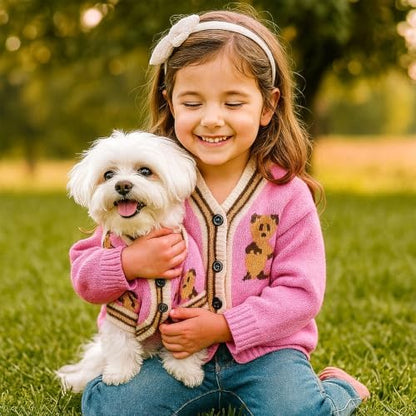 ABRRLO Small Dog Sweaters Cute Bear Dog Cardigans Clothes for Small Medium Dogs Boy Girl Puppy Cat Knitting Cardigan Outfits Dogs Winter Coats Warm Pet Doggy Clothes Soft Knitwear (Pink, Large)