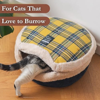 Cat Bed Cave - Enclosed Hideaway with Detachable Lid for Kitten (Snow)