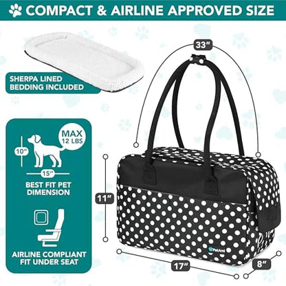 PetAmi Small Dog Purse Carrier with Pockets, Airline Approved, Polka Dot
