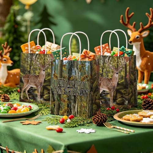 16 Pcs Deer Hunting Birthday Party Favor Bags Camo Forest Buck Goodie Bags