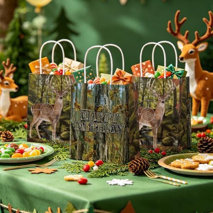 16 Pcs Deer Hunting Birthday Party Favor Bags Camo Forest Buck Goodie Bags
