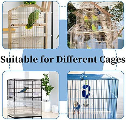 Daoeny Large Bird Cage Cover, Bird Cage Seed Catcher, Adjustable Soft Airy Nylon Mesh Net, Birdcage Cover Skirt Seed Guard for Parrot Parakeet Macaw African Round Square Cages (White)