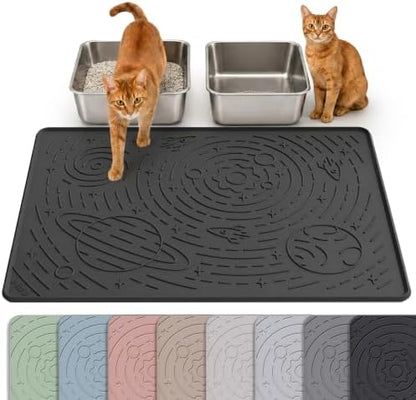 OHMO Cat Litter Mat Large Litter Box Mat, 31.5x23.6 Black, Premium BPA-Free Silicone Rubber Kitty Litter Mat for Litter Box, High Edge Scatter Control Non-Slip Waterproof Litter Trapping Mat