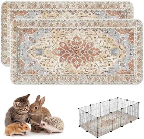 Washable Guinea Pig Pee Pads,Absorbent Reusable Guinea Pig Cage Liners,Waterproof,Leak-Proof & Non-Slip Potty Pads for Small Animals Rabbit Hamster Rat.(Orange Amber Floral,24"x48")
