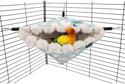Wontee Bird Nest House Winter Warm Hanging Hammock Bird Bed Snuggle Hut for Parakeets Budgies Caique Conures Cockatiels (Large, Blue)