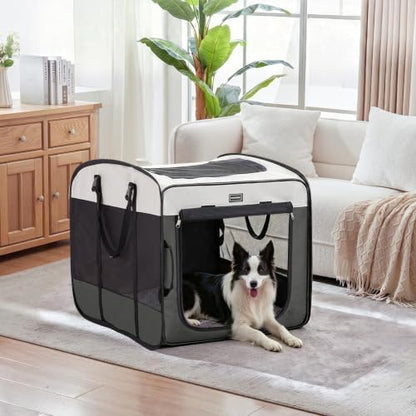 DONORO Dog Kennels and Crates for Medium Dogs, Portable Pop Up Indoor Pet Cage with Sturdy Wire Frame, Collapsible Travel Crate Soft Sided Cat Bag Escape Proof (Gray, 32.0" L x 21.0" W x 26.0" H)