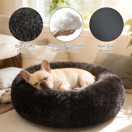 Dog Calming Beds for Medium Large Dogs Round Donut Washable Anxiety Dog Bed