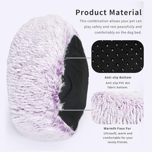 nononfish Round Calming Dog Bed,Plush Donut Pet Bed for Small Dogs