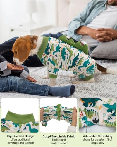 CuteBone Dinosaur Costume Dog Pajamas, Stretchy Spandex Crystal Velvet Sleepwear Coat for Small Dogs, Soft & Warm Pet Outfit Clothes for Cold Weather, Cozy Pullover Design COSP05XL