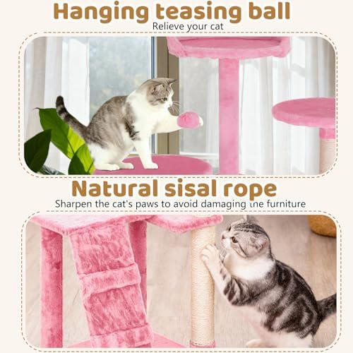 BestOffice 54 Inch Cat Tree, Multi-Level Cat Tower with Condo, Perches, Sisal Scratching Posts, Climbing Ladder,Indoor Activity Center Play House for Kittens & Adult Cats, Pink