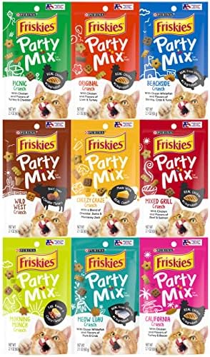 Friskies Party Mix Crunch Variety Pack (9 Flavors) - Wild West, Morning Munch, Mixed Grill, Picnic, Beachside, Cheezy Craze, Original, California Dreamin', and Meow Luau