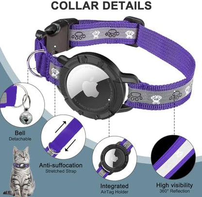 Reflective AirTag Cat Collar, Integrated Cat Collar with Air Tag Holder