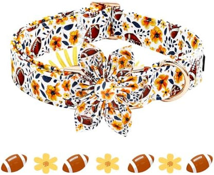 Elegant little tail Fall Dog Collar, Halloween Pet Collars with Bow Cute Pumpkin Print Puppy Collar Female or Male Cotton Adjustable Collars for Small Medium Large Dogs