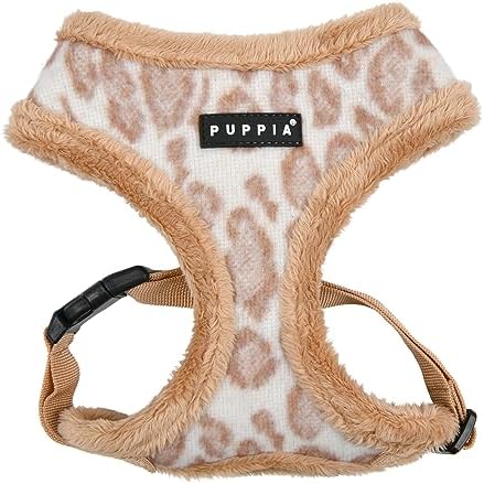 Puppia Kovo Dog Harness Over-The-Head Warm Winter Leopard Pattern Adjustable Chest for Small and Medium Dog, Beige, Small