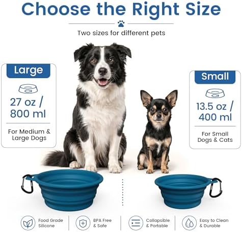 OHMO Collapsible Dog Bowls for Pet Travel, 12oz, 2pcs, Dark&Light Blue