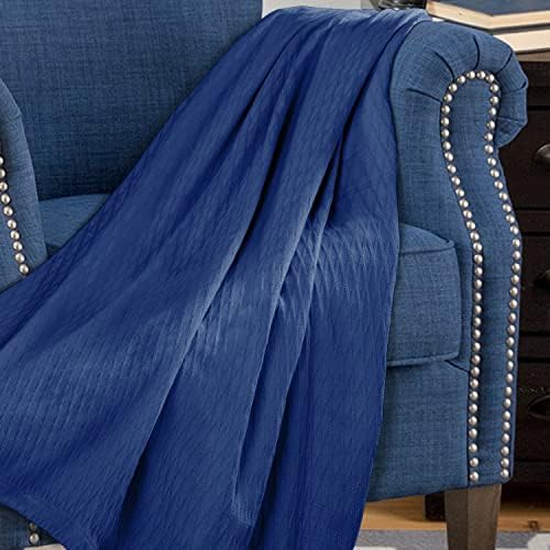 Superior Diamond Weave All-Season Cotton Blanket, Cover for Home, Couch, Bed, Soft, Warm Blankets, Boho Aesthetic, Comfy, Cozy Covers, Decorative Bedding Essentials, Full/Queen, Merritt Blue