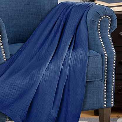 Superior Diamond Weave All-Season Cotton Blanket, Cover for Home, Couch, Bed, Soft, Warm Blankets, Boho Aesthetic, Comfy, Cozy, and Cute Covers, Decorative Bedding Essentials, King, Merritt Blue