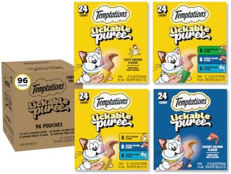 Temptations Creamy Puree Lickable Cat Treats, Variety Pack, 96 Count