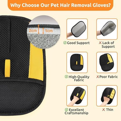 SAWMONG Pet Hair Removal Glove, 2Pcs Cat & Dog Reusable Pet Hair Remover Gloves New Upgrade, Grooming Pet Hair Remover Tool, Alternative to Lint Rollers
