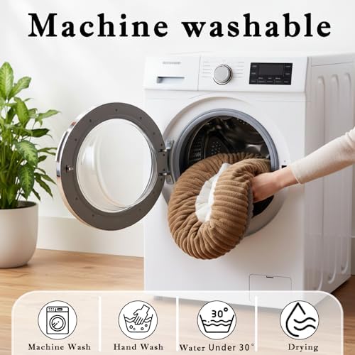 Short Plush Dog Bed Donut, Ultra-Soft & Machine Washable Dog Beds, Durable Round Calming Pet Bed for Cats and Small, Medium, Large Dogs (Coffee Brown, Large)