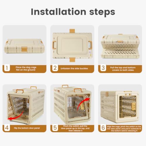 Collapsible Dog Crate for Small/Medium Dogs - 28" L Foldable Dog Cage No-Tool Assembly, Travel Dog Crate with 2 Wheels - Easy to Carry, Space-Saving, Indoor Outdoor Use, Cream, 28”L*18.3”W*20.9”H