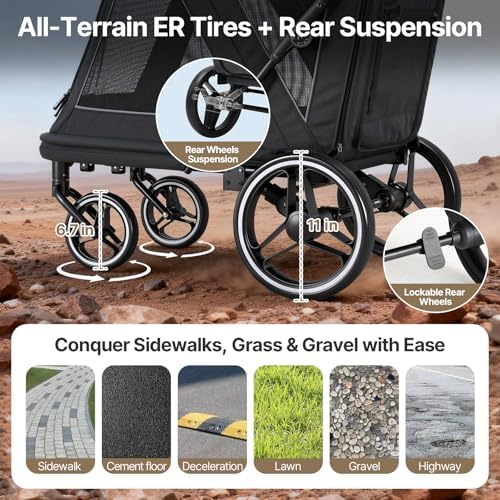 Beberoad Pet Stroller for Medium Dogs, Dog Stroller One-Second Fold, R7 All-Terrain with ER Tires, Mesh Dual-Window, Full Disassembly&Washable Waterproof Oxford Fiber