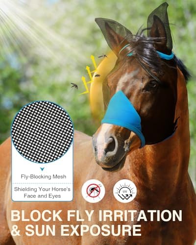 Hilltown Fly Mask for Horse with Ears - Pony, Blue