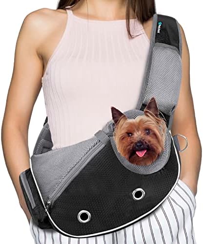 PetAmi Small Dog Sling Carrier, Puppy Cat Hands-Free Purse, 5 lb, Black