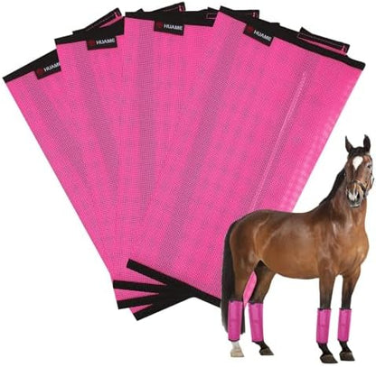 Horse Fly Boots, Breathable Mesh Protection Set of 4, Comfortable Horse Leggings, Breathable Mesh Design, Equine Supplies for Reduce Stomping, Hoof Damage & Leg Fatigue (Rose Red, Large)