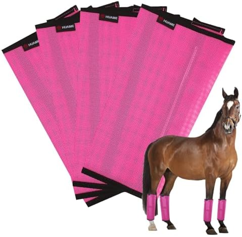 Horse Fly Boots, Breathable Mesh Protection Set of 4, Comfortable Horse Leggings, Breathable Mesh Design, Equine Supplies for Reduce Stomping, Hoof Damage & Leg Fatigue (Rose Red, Large)