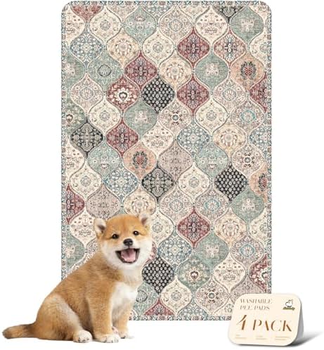 nunubaby 4PACK Washable Pee Pads for Dogs, Stylish, Non-Slip and Leak-Proof Pee Pads. Reusable Potty Pads for Dogs for Crates and Floors.(Dark Red/Multi,24" x36" )