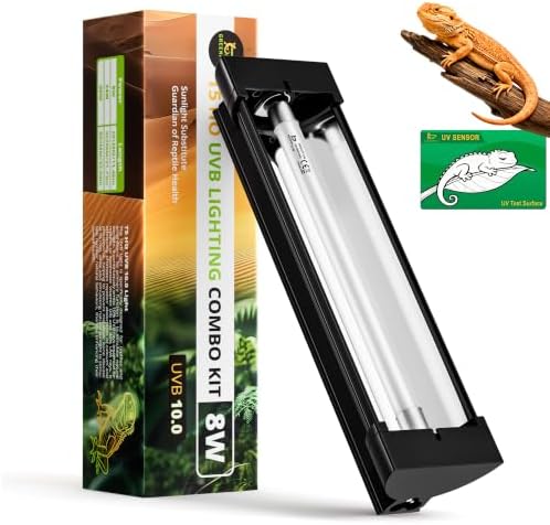 T5 10.0 UVB Reptile Light Fixture Combo Kit 8W 12'', with UV Sensor Card
