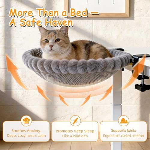 Cat Desk Bed - Grey Double Clamp Foldable Perch Holds 40 lbs