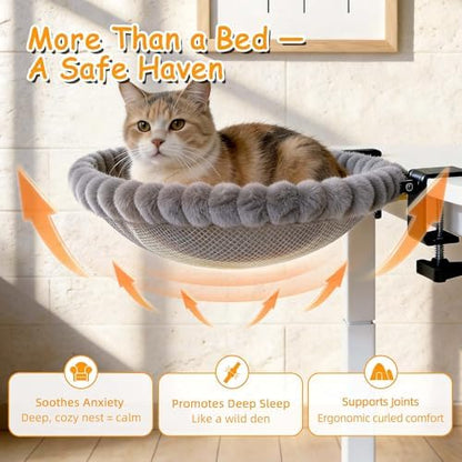 Cat Desk Bed - Grey Double Clamp Foldable Perch Holds 40 lbs