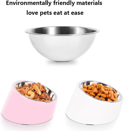 15° Tilted Dog Bowl for Small Dogs Flat-Faced Breeds - Anti-Choke Ergonomic Elevated Feeder Non-Slip Base -2-in-1 Detachable Stainless Steel Food & Water Bowls - Vibrant Orange Easy to Spot(S, Orange)