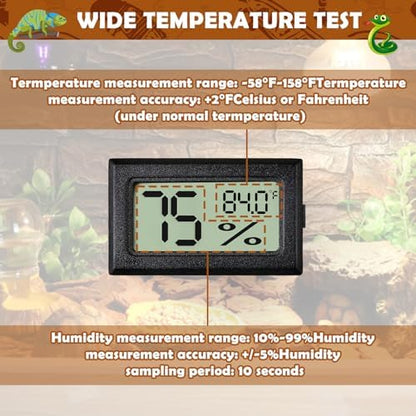 Reptile Thermometer and Humidity Gauge,2PCS Digital Hygrometer Adhesive Reptile Terrarium Hydrometer,Bearded Dragon Tank Accessories,Pet Humidity Meter Supplies for Leopard Crested Gecko,Snake,Lizard