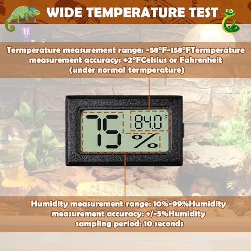 Reptile Thermometer and Humidity Gauge,2PCS Digital Hygrometer Adhesive Reptile Terrarium Hydrometer,Bearded Dragon Tank Accessories,Pet Humidity Meter Supplies for Leopard Crested Gecko,Snake,Lizard