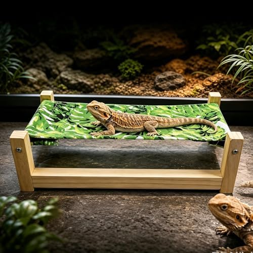 Bearded Dragon Bed, Wooden Reptile Hammock (Green, Large)
