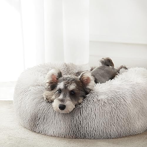 Western Home Calming Donut Small Medium Pet Dog Bed Washable,27" White Grey