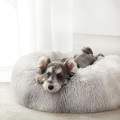 Western Home Calming Donut Small Medium Pet Dog Bed Washable,27" White Grey