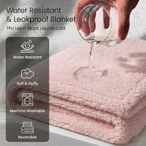Waterproof Dog Blanket Reversible Fluffy Pet Bed Cover Pink Puppy Blankets Leakproof Sofa Couch Washable Cover Cat Pet Blanket for Warm-S