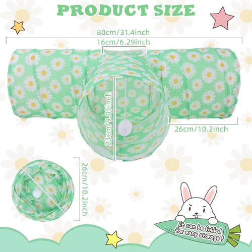 BWOGUE Bunny Tunnels & Tubes, 3-Way Collapsible Rabbit Hideout for Bunnies