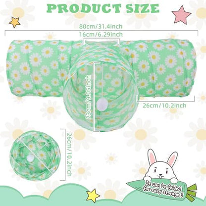 BWOGUE Bunny Tunnels & Tubes, 3-Way Collapsible Rabbit Hideout for Bunnies