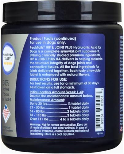 Kala Health PeakTails Vet-Formulated Hip & Joint Plus HA for Dogs, 90 Count